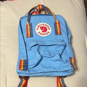 Fjällräven Kånken Blue Backpack with Rainbow Straps